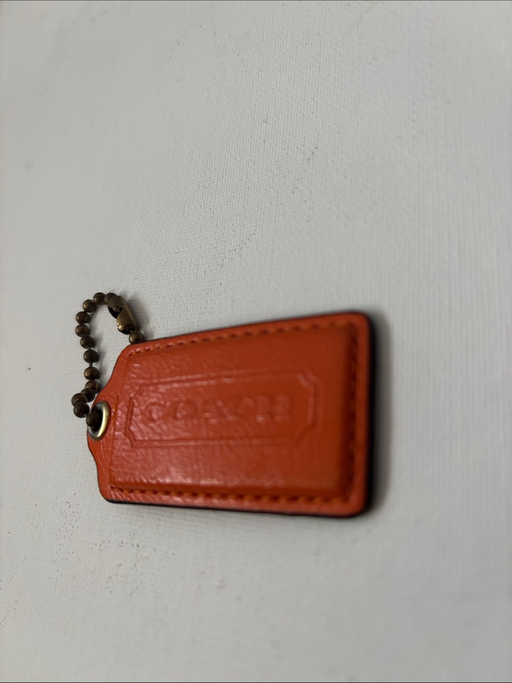 Coach Orange Leather Key Tag with Chain